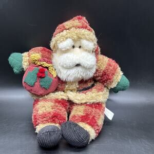 First & Main St Nicholas Christmas Beanie Sitting Santa Bag Stuffed Plush Plaid